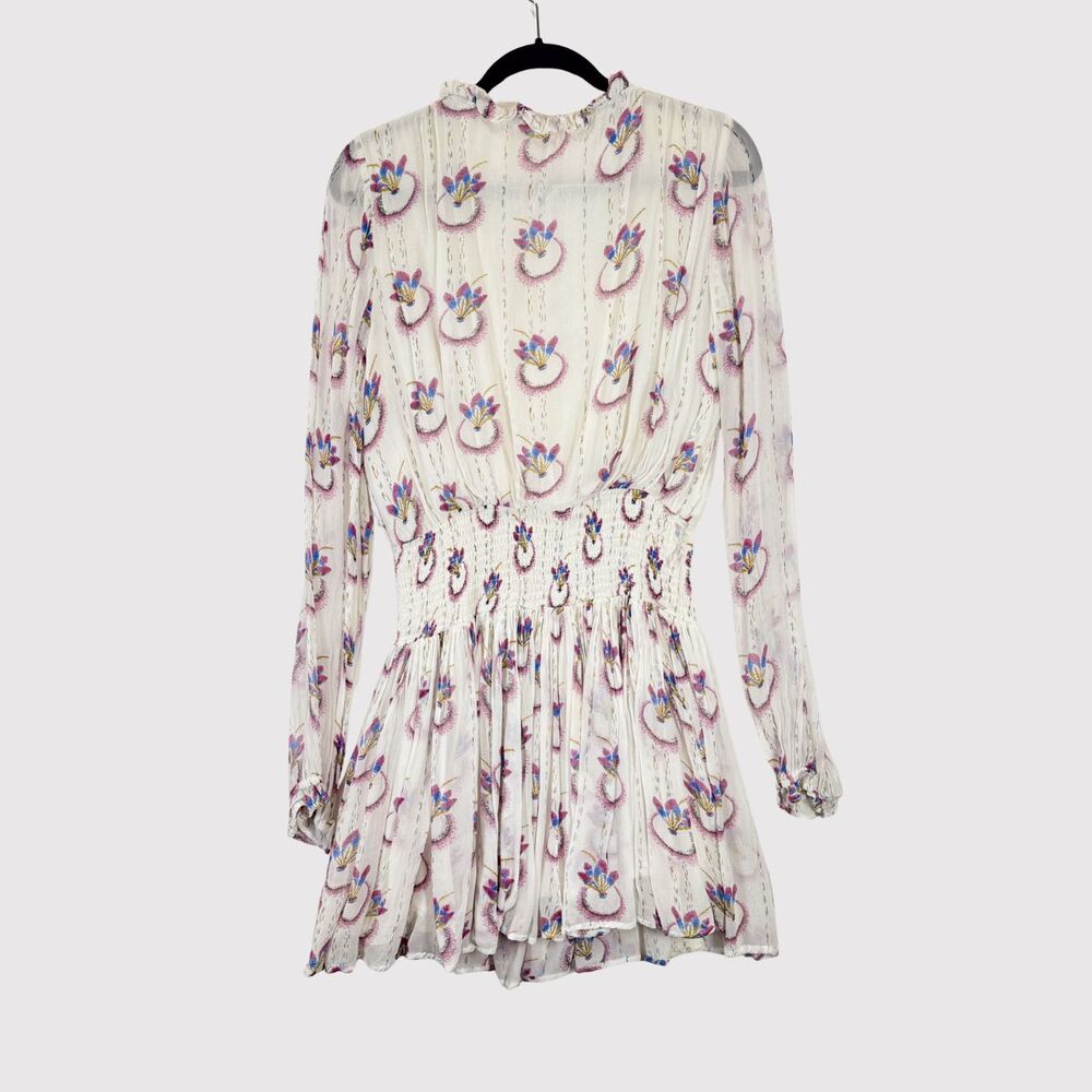 Free People Mini Dress Beige Wild Horses Dreamcatcher V Neck Smocked Medium - Picture 3 of 12